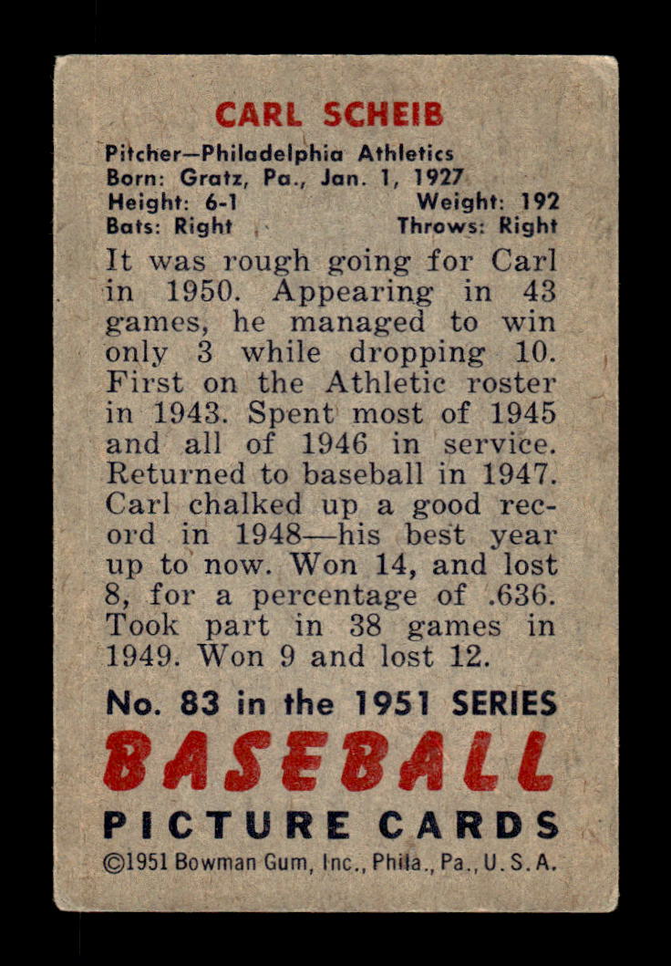 1951 Bowman #83 Carl Scheib Very Good HOF-10001996