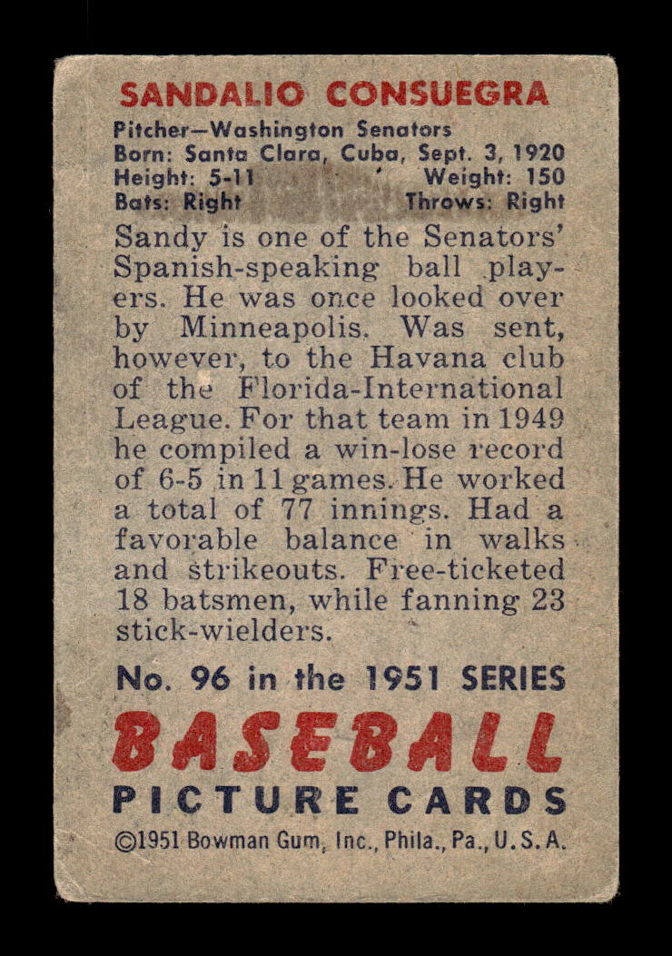 1951 Bowman #96 Sandy Consuegra Very Good HOF-10001998