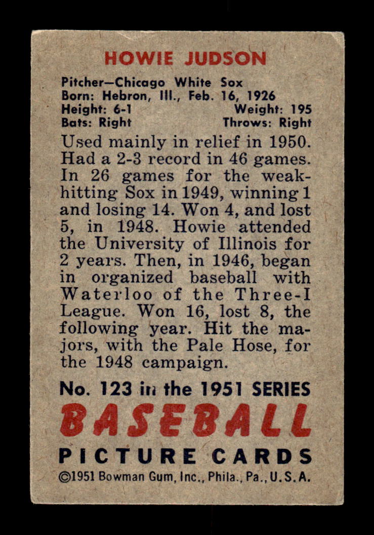 1951 Bowman #123 Howie Judson Very Good HOF-10002007