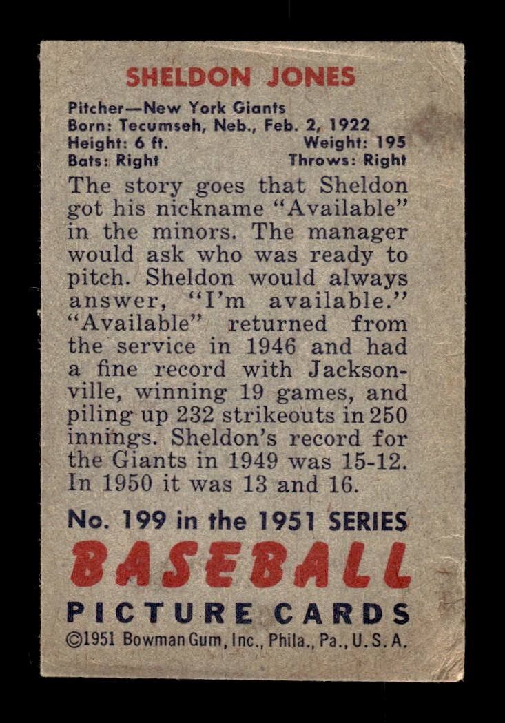 1951 Bowman #199 Sheldon Jones Very Good HOF-10002009