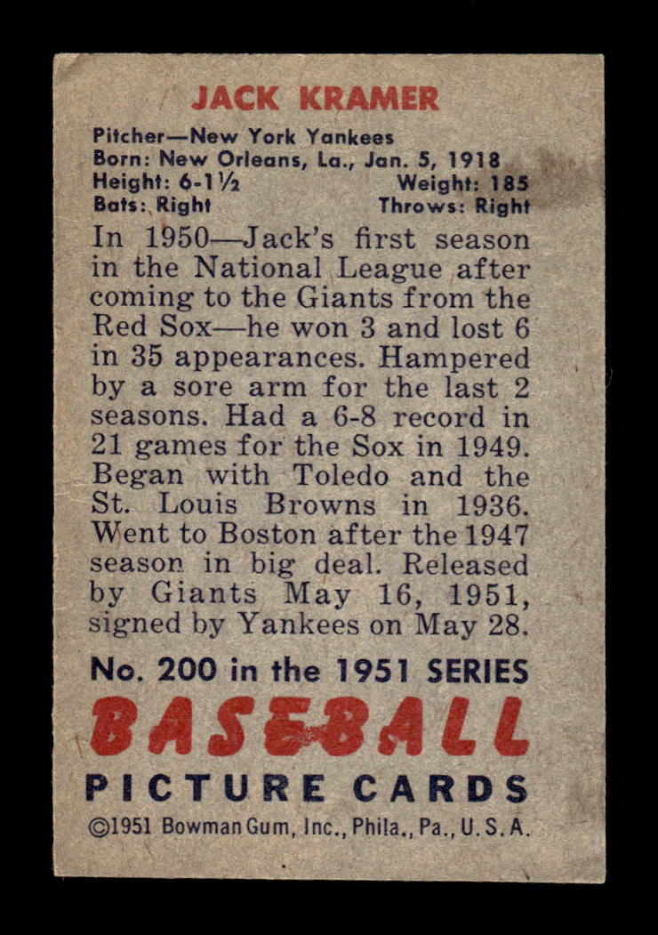 1951 Bowman #200 Jack Kramer Very Good HOF-10002010