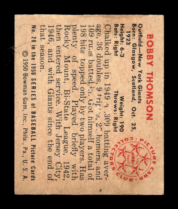 1950 Bowman #28 Bobby Thomson Excellent HOF-10002025