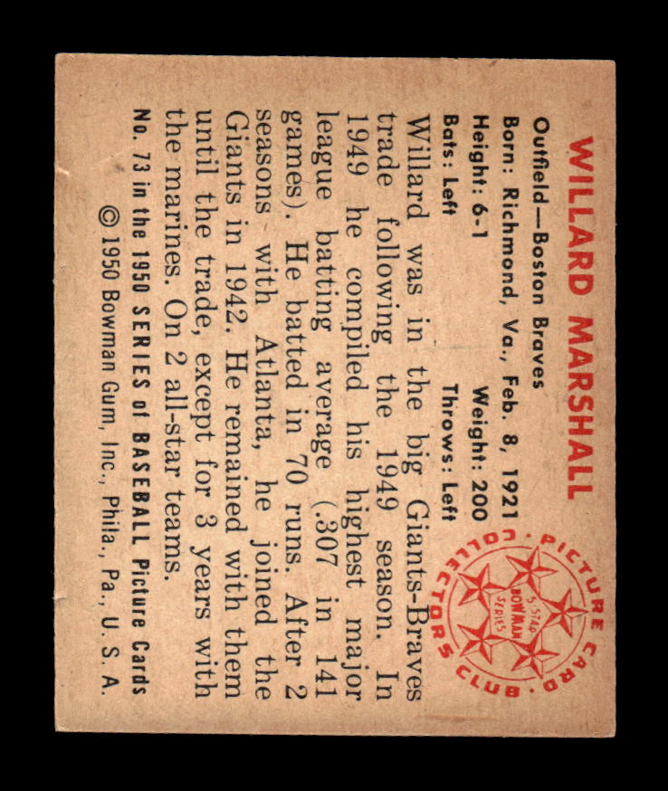 1950 Bowman #73 Willard Marshall Very Good HOF-10002038