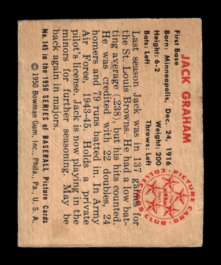 1950 Bowman #145 Jack Graham Very Good HOF-10002041