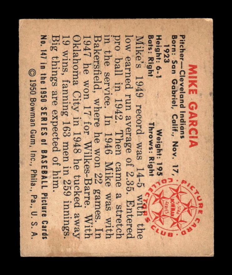 1950 Bowman #147 Mike Garcia Very Good HOF-10002042