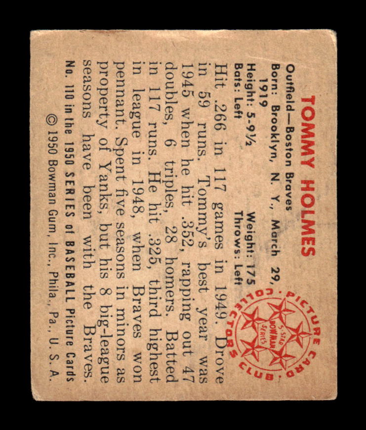 1950 Bowman #110 Tommy Holmes Very Good HOF-10002044