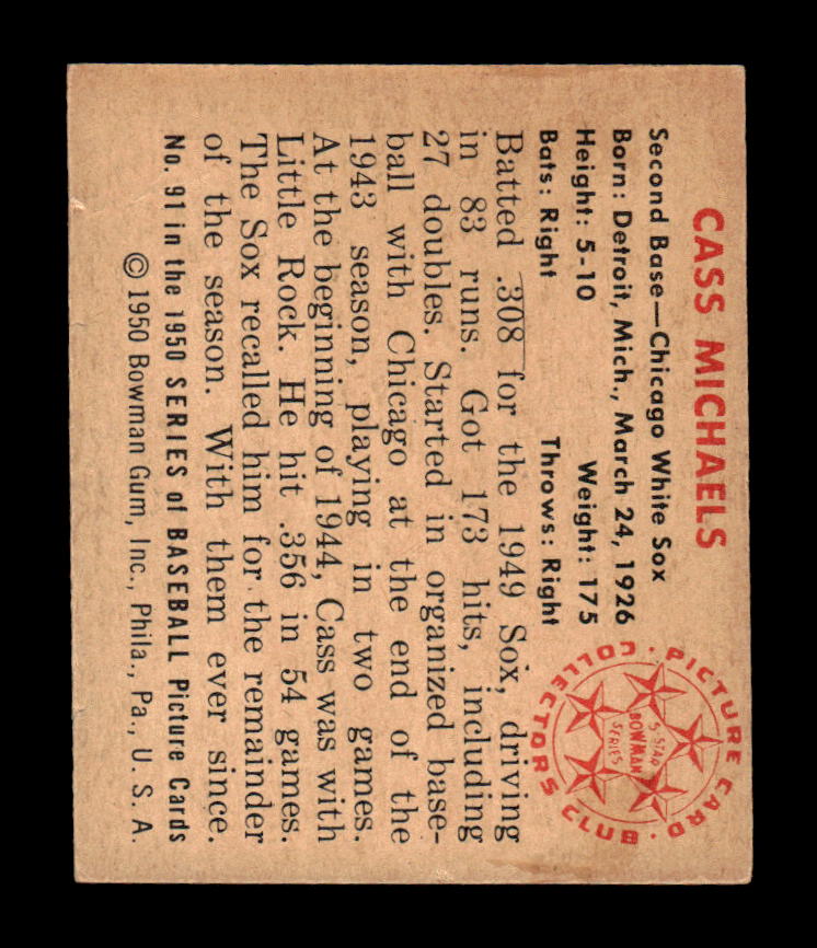 1950 Bowman #91 Cass Michaels Very Good HOF-10002046
