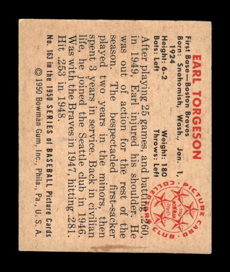 1950 Bowman #163 Earl Torgeson Very Good HOF-10002053