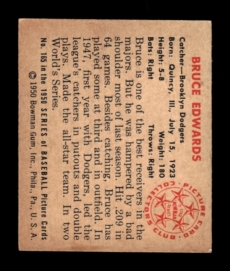 1950 Bowman #165 Bruce Edwards Very Good HOF-10002057