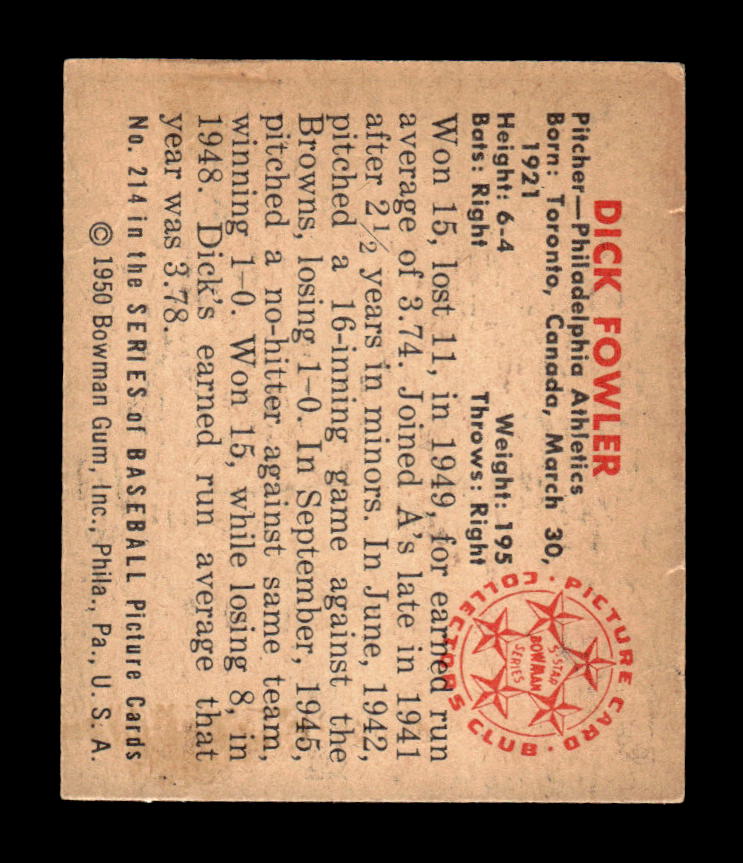 1950 Bowman #214 Dick Fowler Very Good HOF-10002059