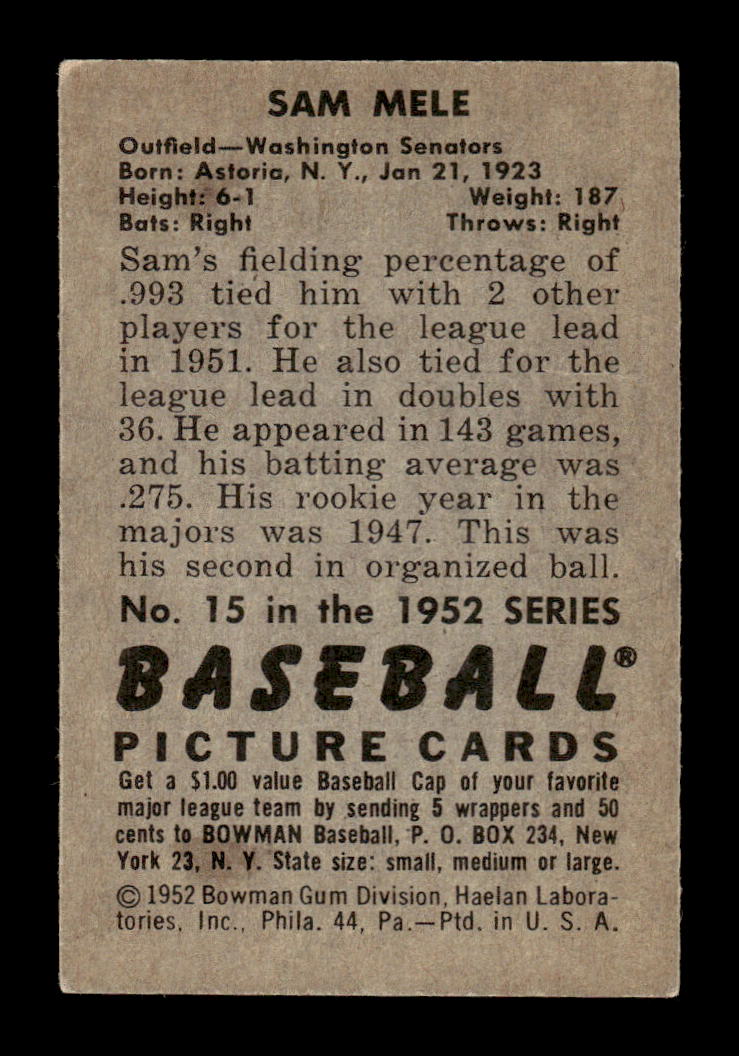 1952 Bowman #15 Sam Mele Very Good HOF-10002064