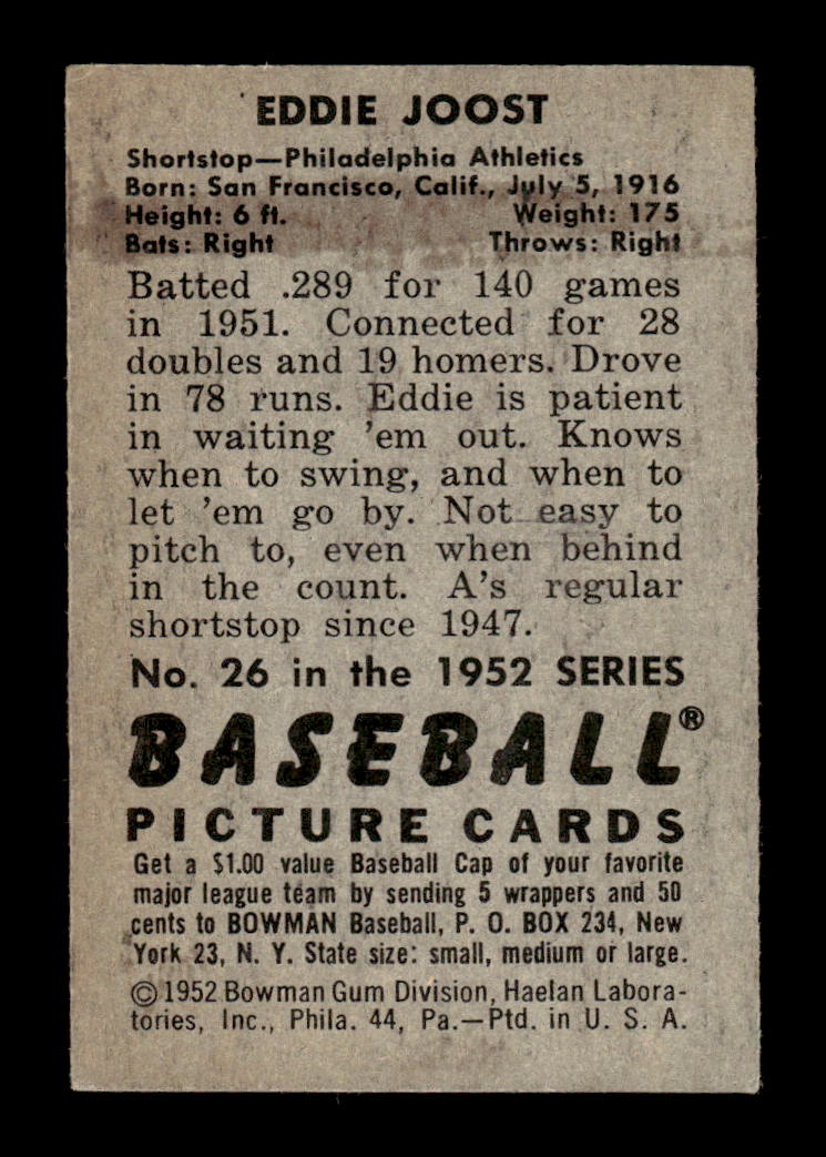 1952 Bowman #26 Eddie Joost Very Good HOF-10002067