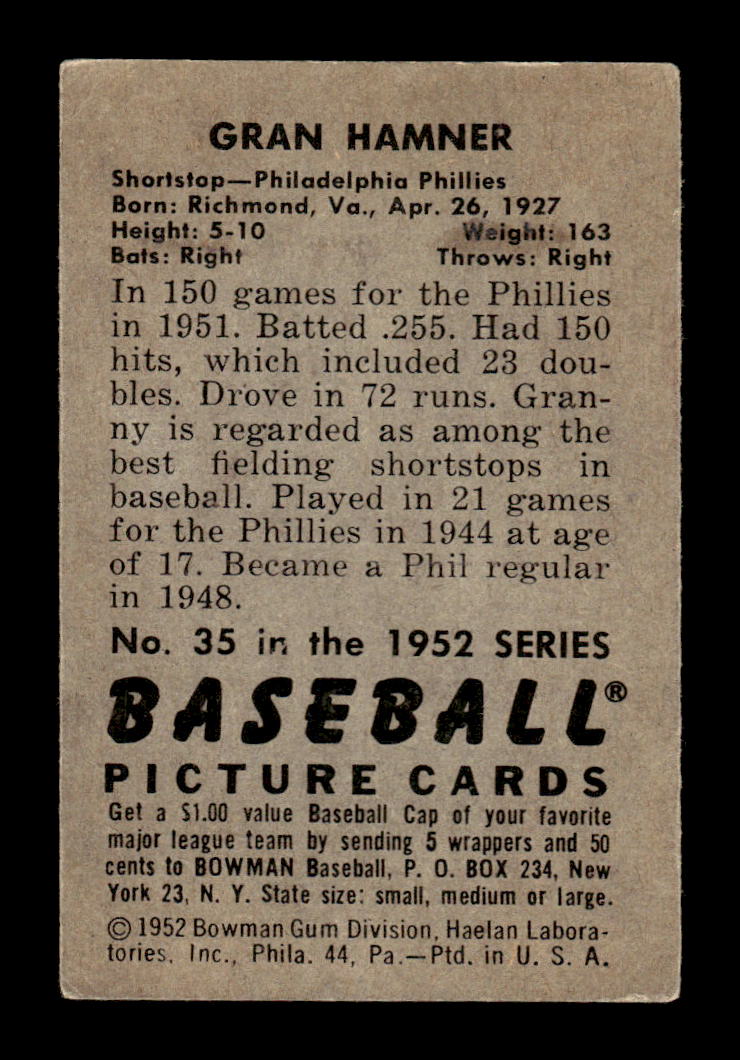 1952 Bowman #35 Granny Hamner Very Good HOF-10002073