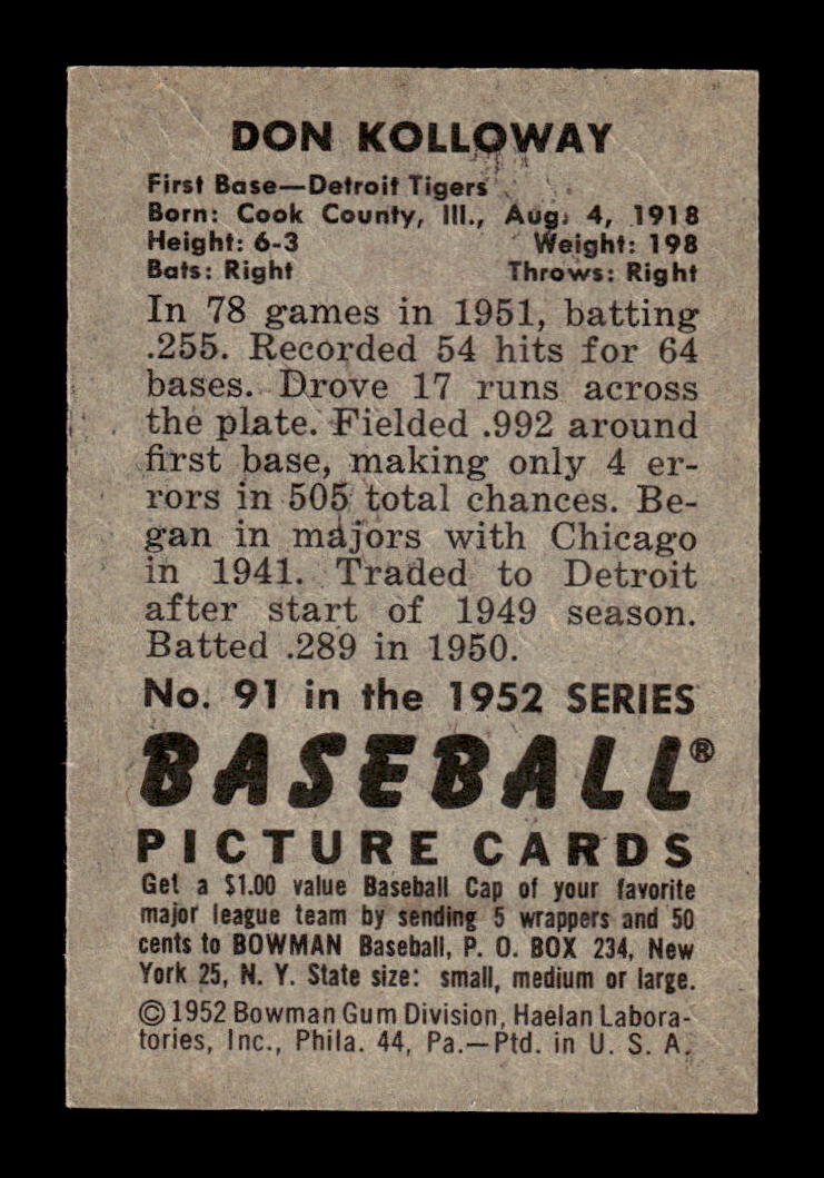 1952 Bowman #91 Don Kolloway Very Good HOF-10002092
