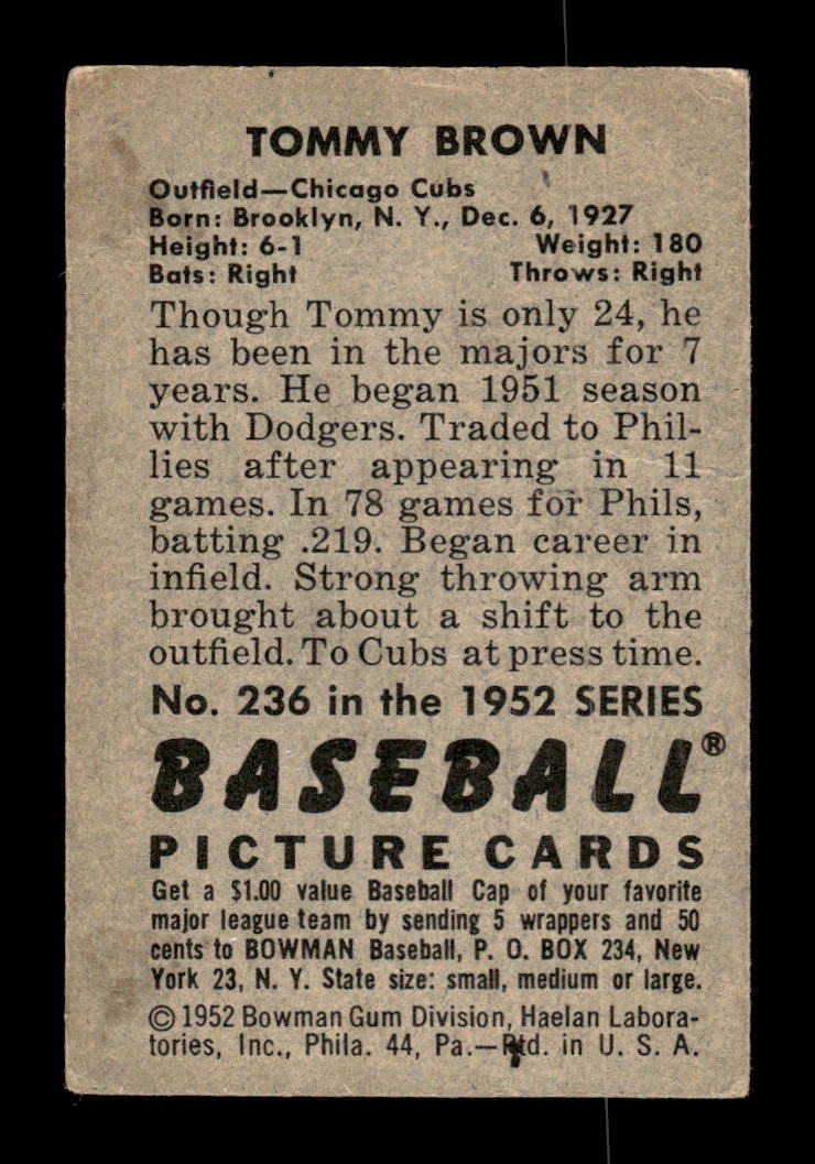 1952 Bowman #236 Tommy Brown Very Good HOF-10002109
