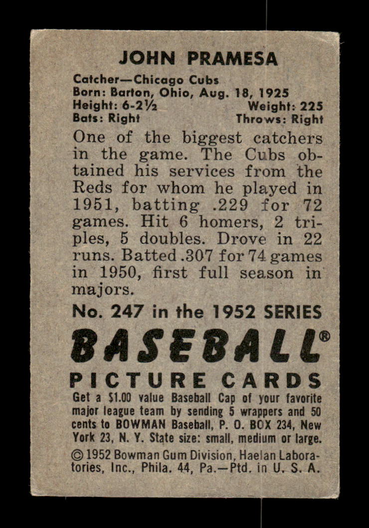 1952 Bowman #247 John Pramesa Very Good HOF-10002111