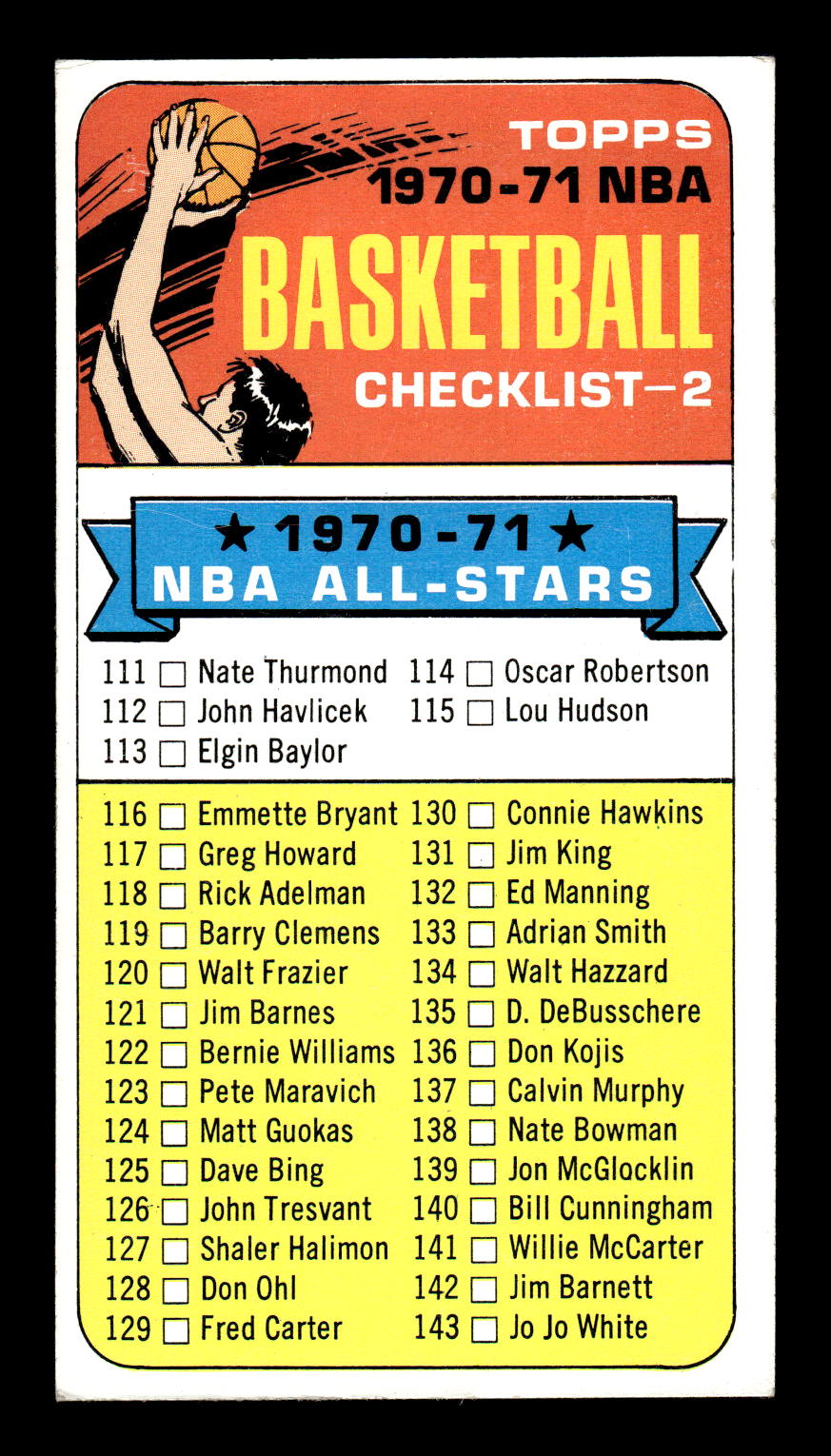 1970-71 Topps #101 Checklist 2: 111-175 Excellent HOF-10002128