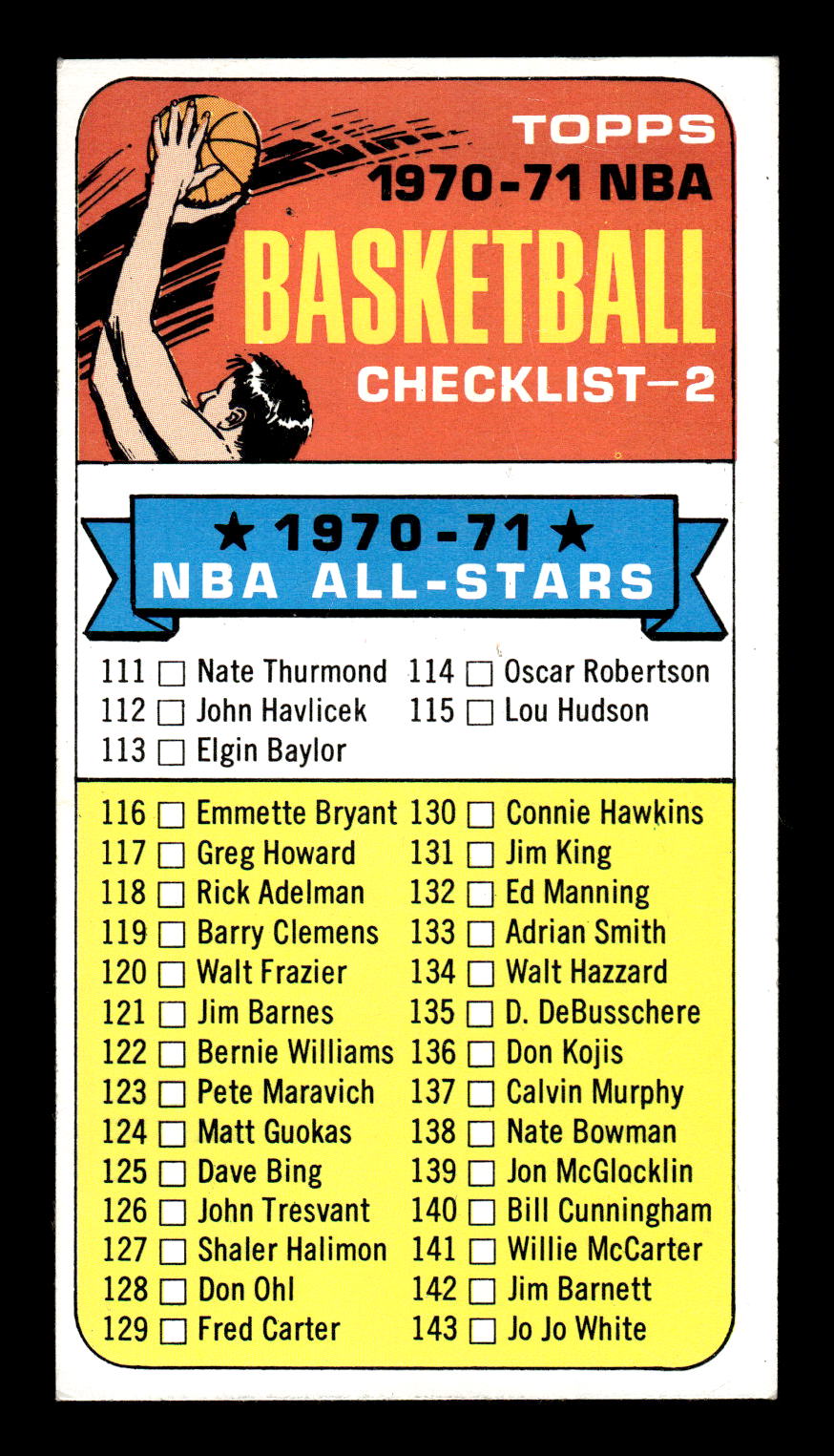 1970-71 Topps #101 Checklist 2: 111-175 Excellent HOF-10002129