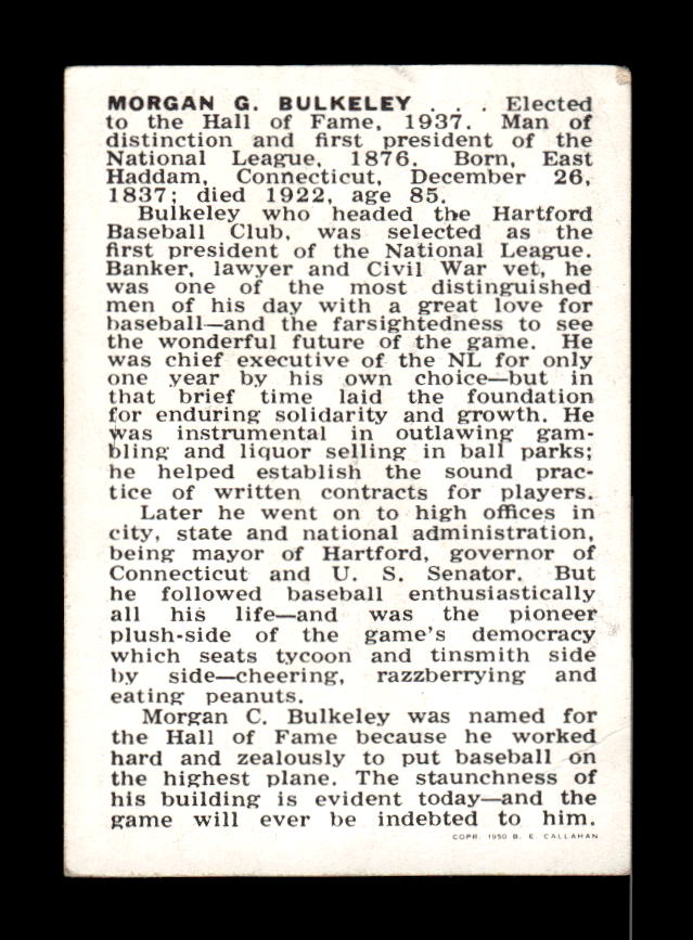 1950-56 Callahan Hall of Fame #NNO Morgan Bulkeley Excellent HOF-10002148