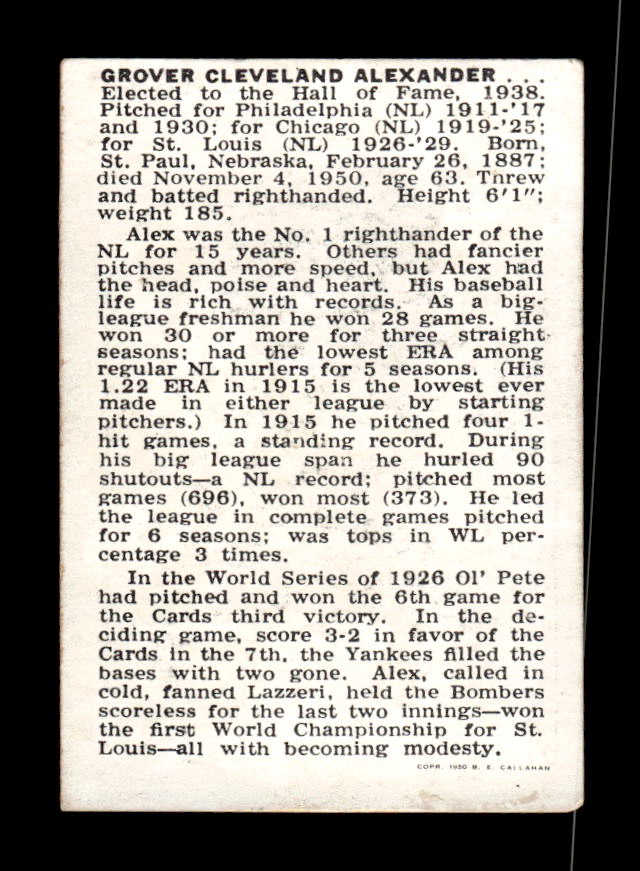 1950-56 Callahan Hall of Fame #NNO Grover Cleveland Alexander Ex HOF-10002149