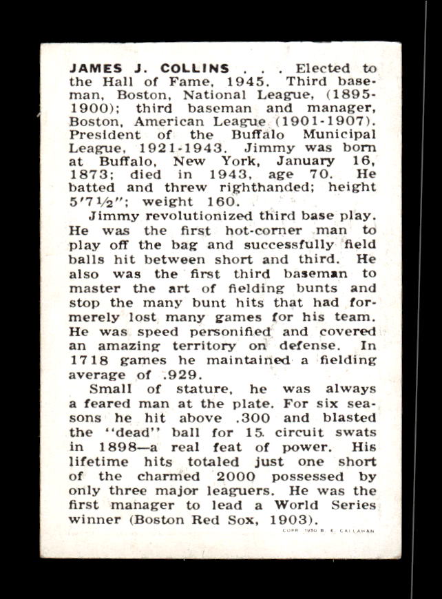 1950-56 Callahan Hall of Fame #NNO Jimmy Collins Excellent HOF-10002152