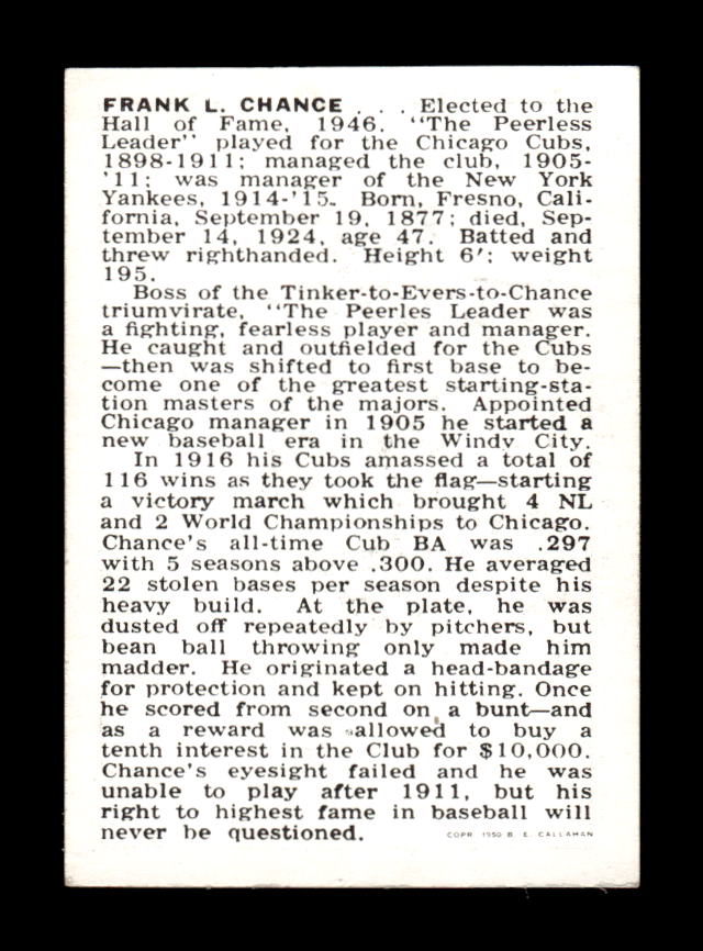 1950-56 Callahan Hall of Fame #NNO Frank Chance Excellent HOF-10002157