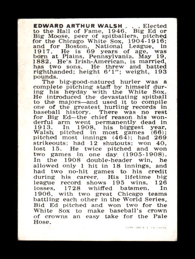 1950-56 Callahan Hall of Fame #NNO Ed Walsh Excellent HOF-10002160