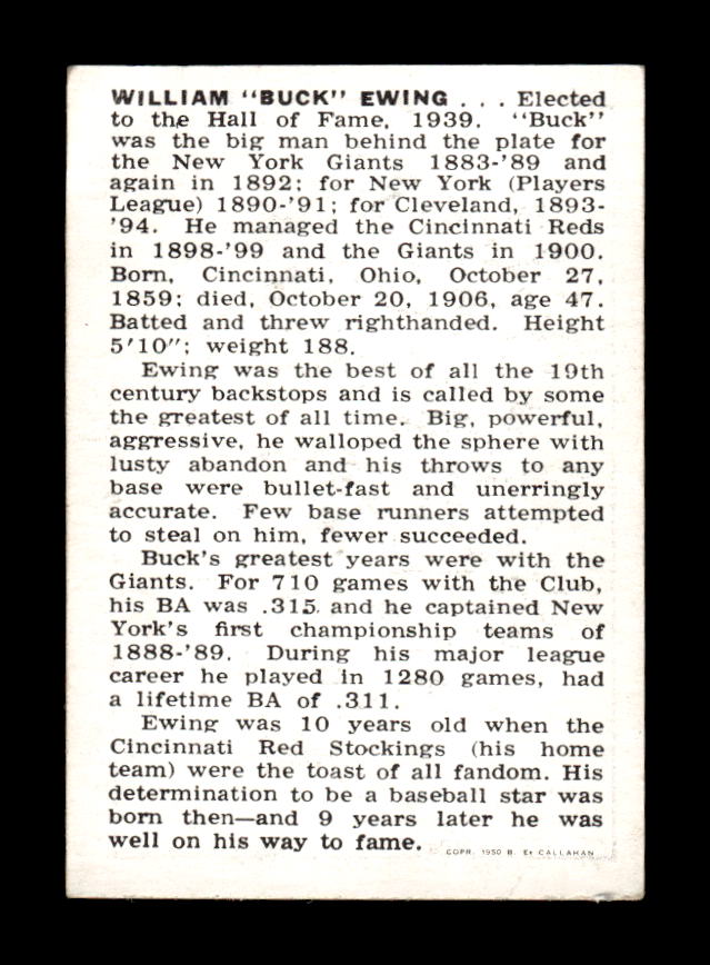 1950-56 Callahan Hall of Fame #NNO Buck Ewing Excellent HOF-10002161