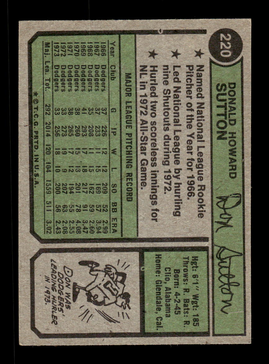 1974 Topps #220 Don Sutton EXMT HOF-10002170