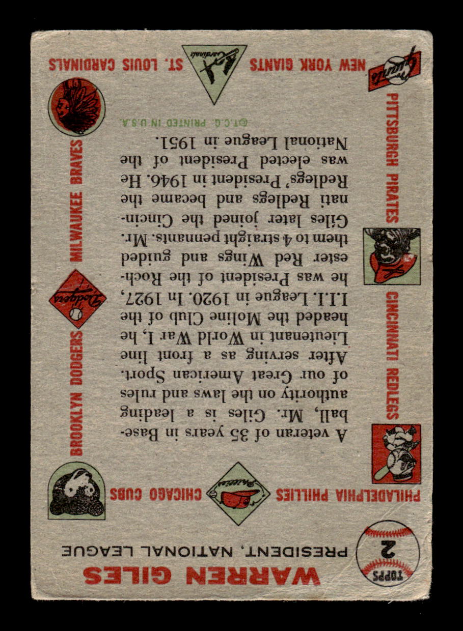 1956 Topps #2 Warren Giles Very Good HOF-10002172