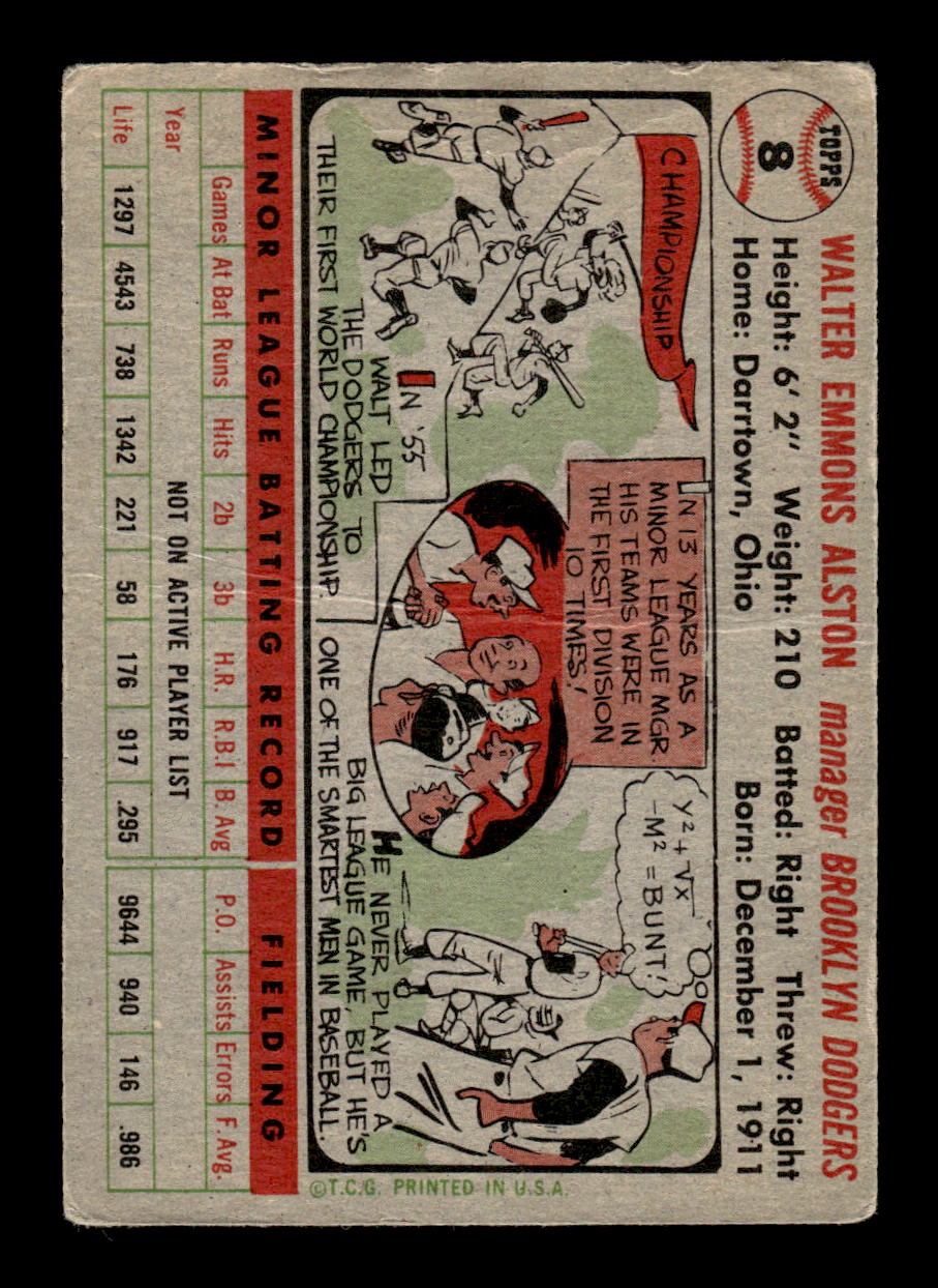1956 Topps #8 Walter Alston Very Good HOF-10002176