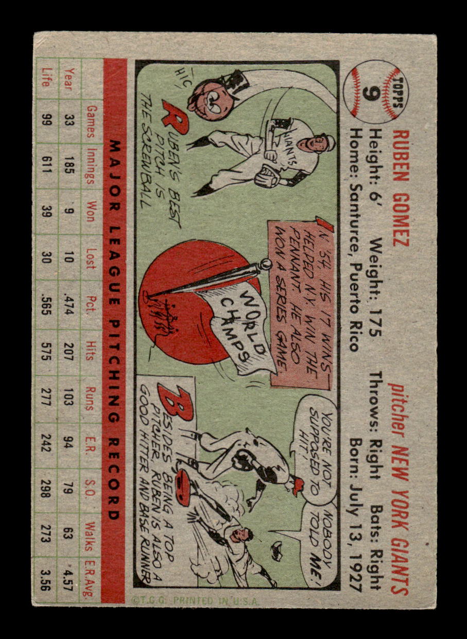 1956 Topps #9 Ruben Gomez Very Good HOF-10002177
