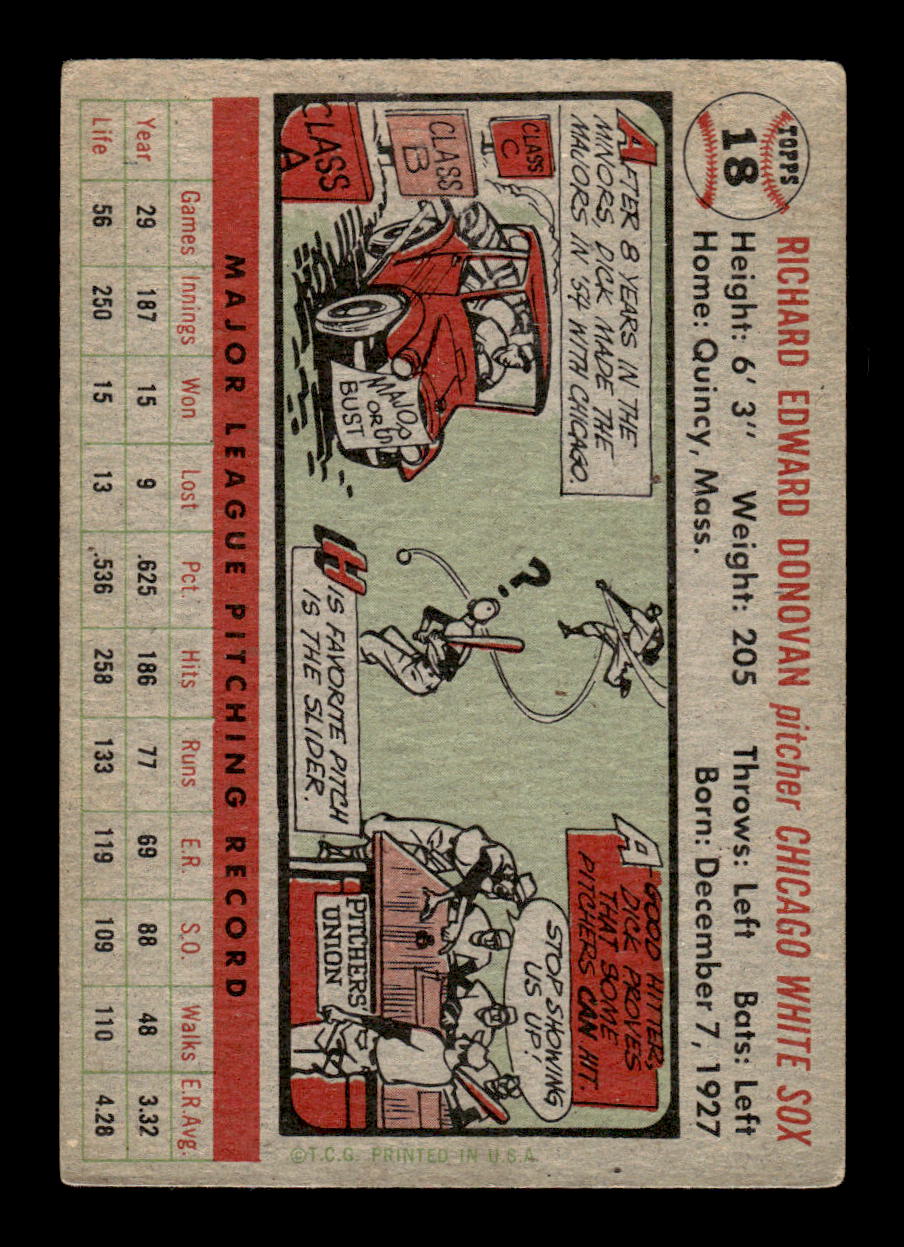 1956 Topps #18 Dick Donovan Very Good HOF-10002180