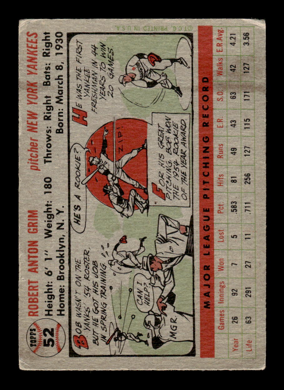 1956 Topps #52 Bob Grim Very Good HOF-10002206