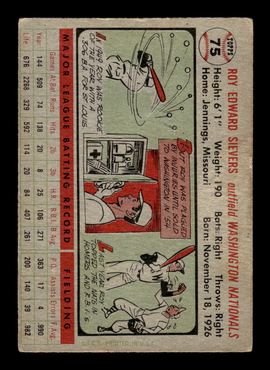 1956 Topps #75 Roy Sievers Very Good HOF-10002223