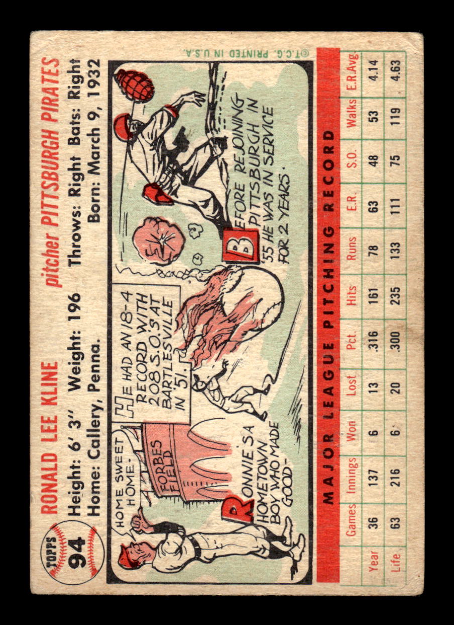 1956 Topps #94 Ron Kline Very Good HOF-10002238