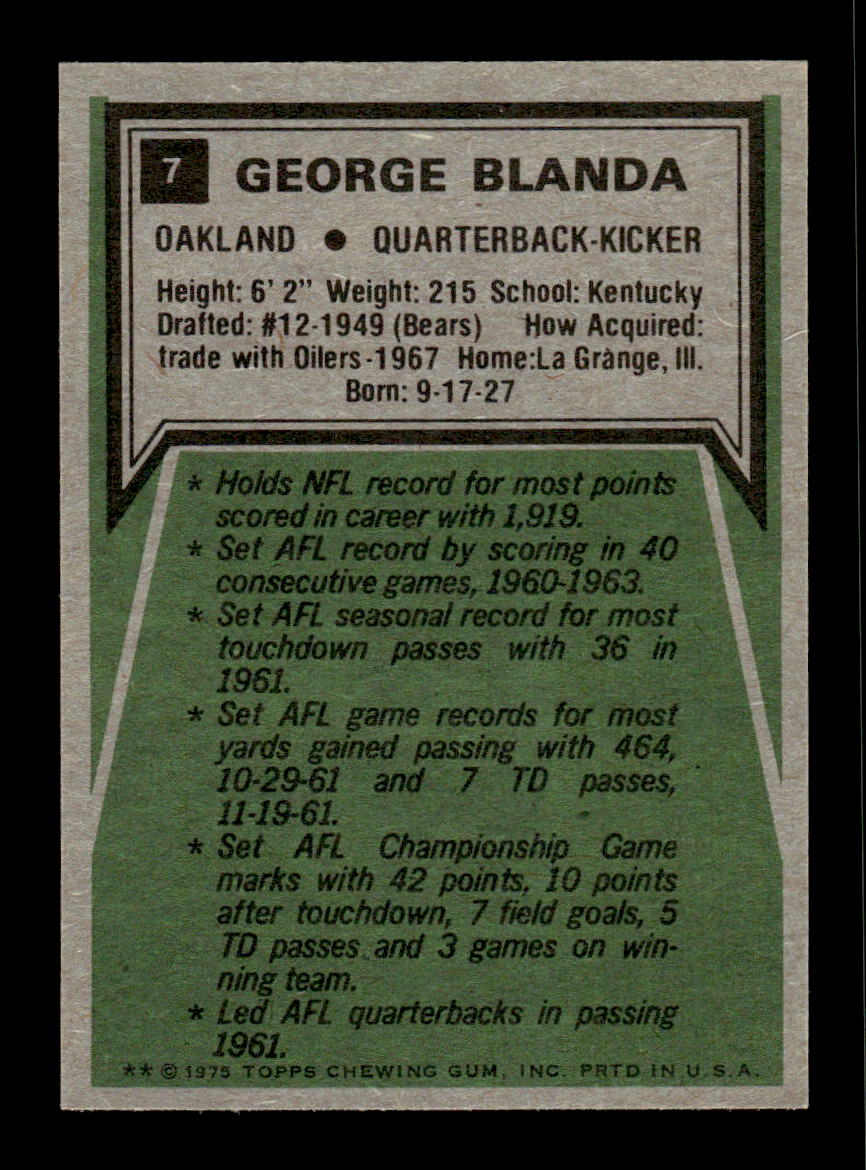 1975 Topps #7 George Blanda Excellent HOF-10002248