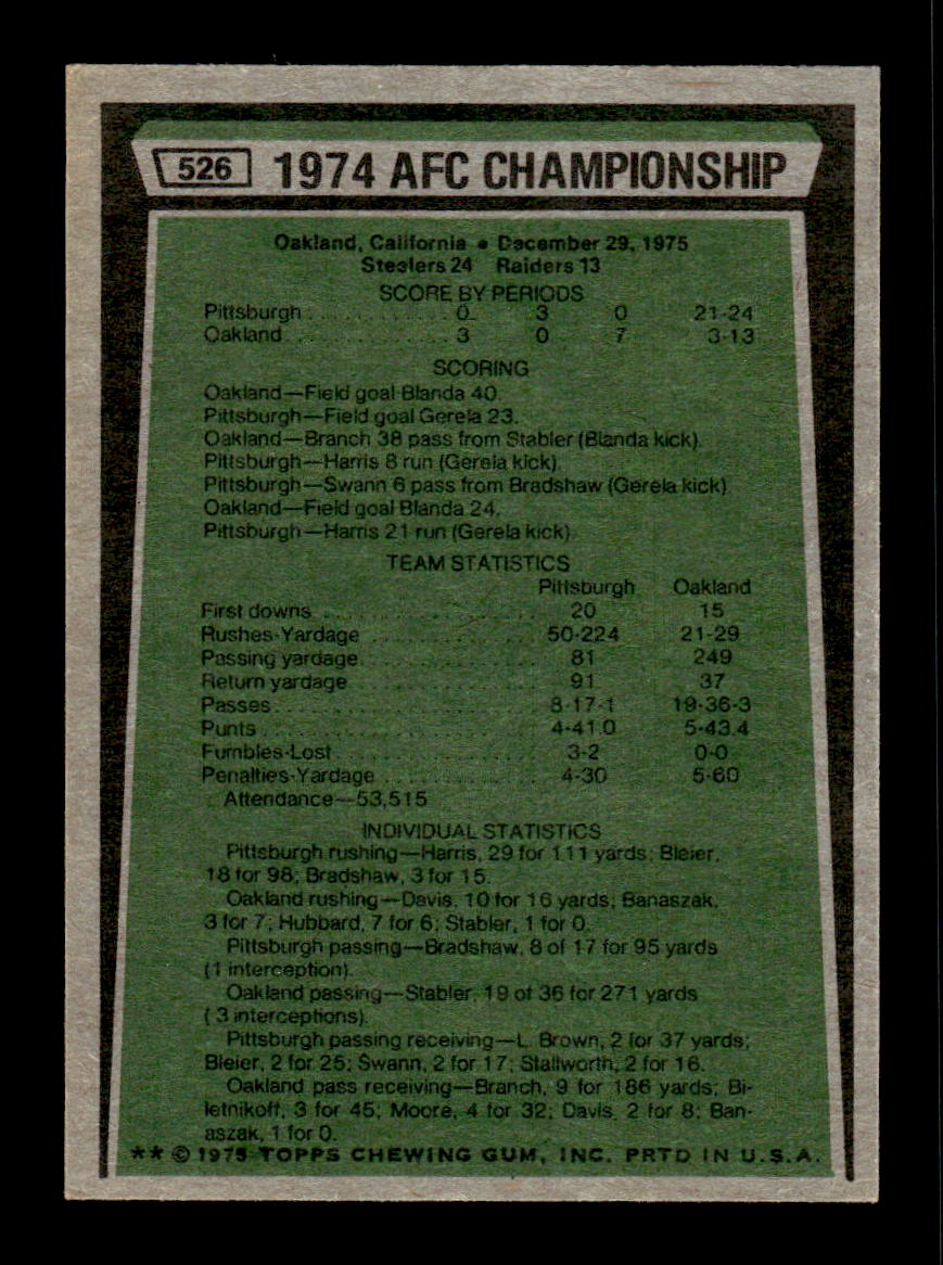 1975 Topps #526 1974 AFC Championship Excellent HOF-10002250