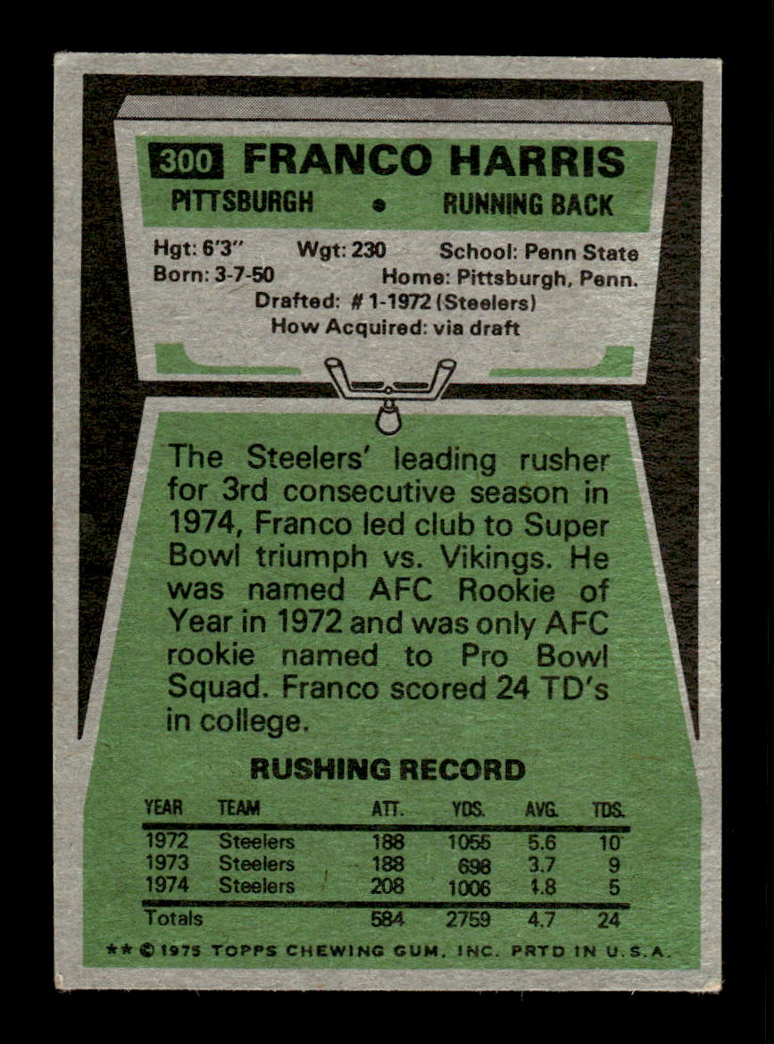 1975 Topps #300 Franco Harris Excellent HOF-10002256
