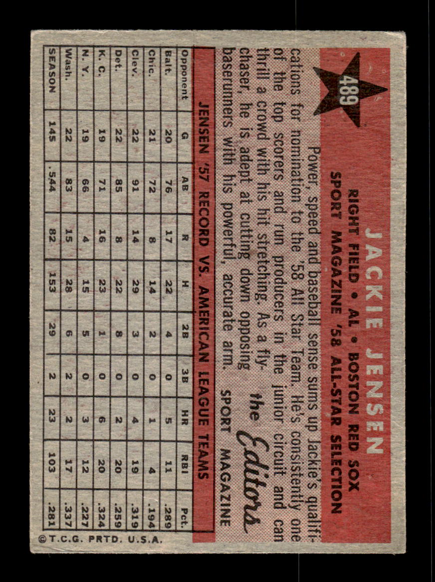 1958 Topps #489 Jackie Jensen Very Good HOF-10002268