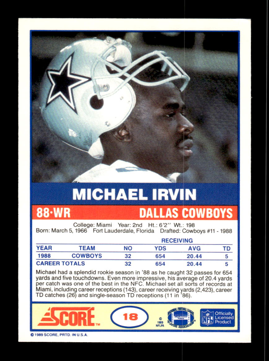 1989 Score #18 Michael Irvin Near Mint or Better HOF-10002281
