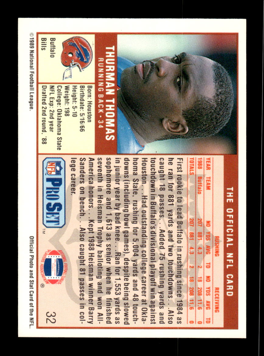 1989 Pro Set #32 Thurman Thomas Near Mint or Better HOF-10002282