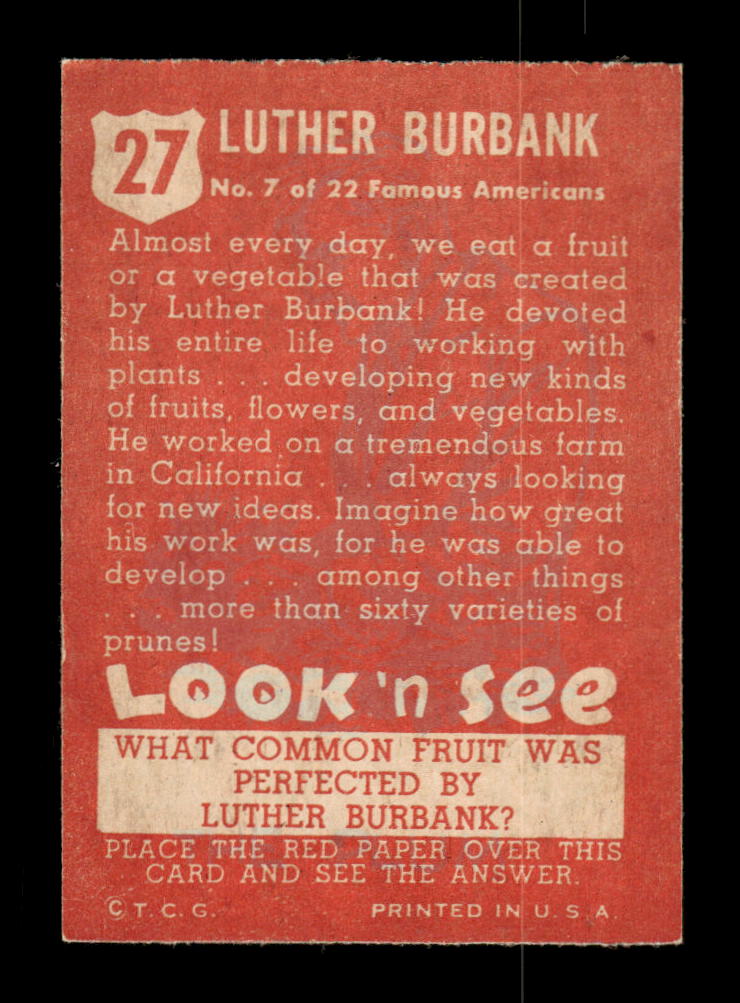 1952 Topps Look 'n See (R714-16) #27 Luther Burbank Excellent HOF-10002321