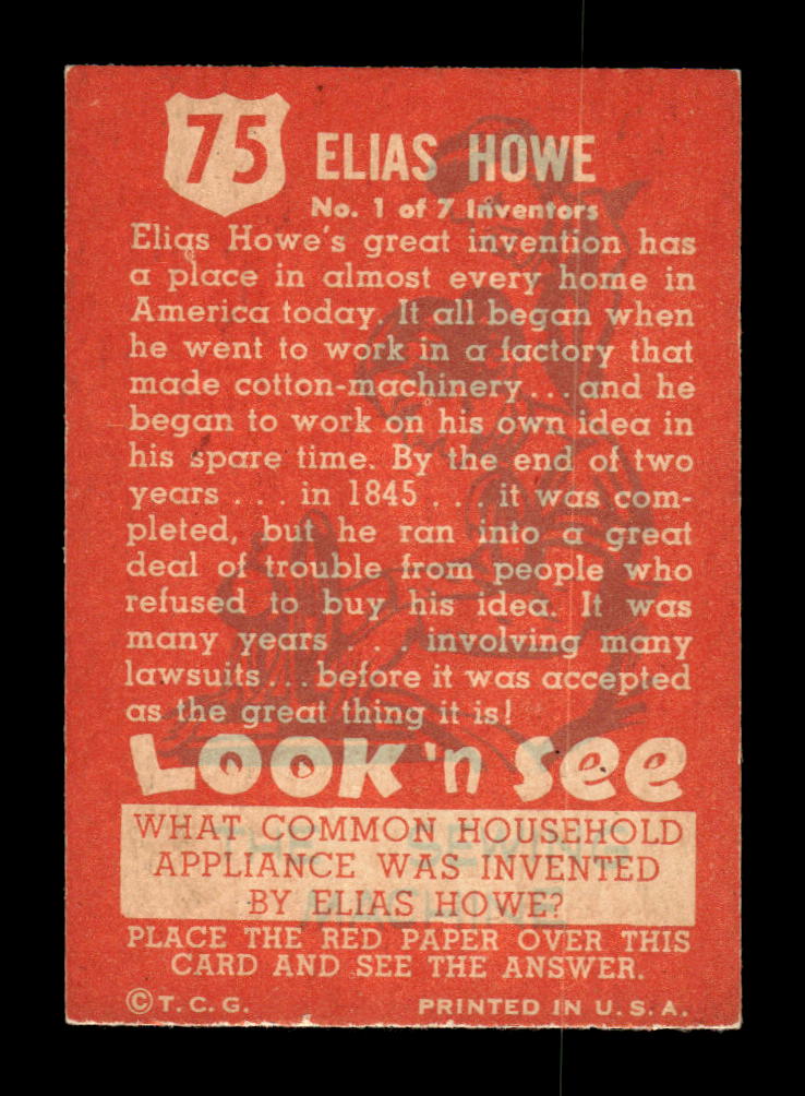 1952 Topps Look 'n See (R714-16) #75 Elias Howe Excellent HOF-10002324