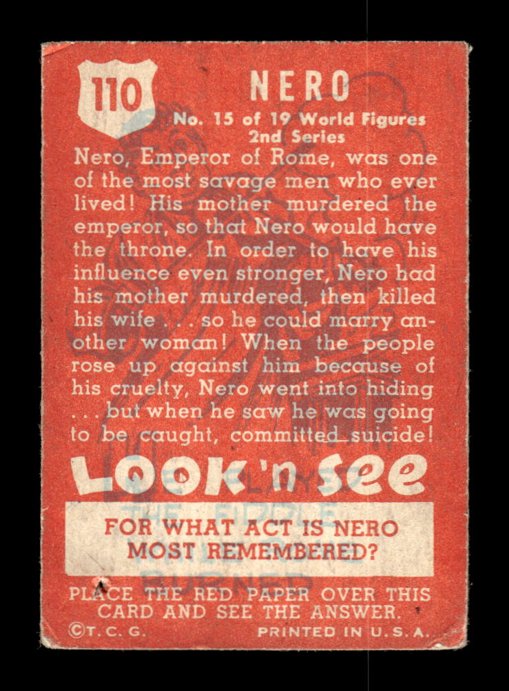 1952 Topps Look 'n See (R714-16) #110 Nero Excellent HOF-10002330