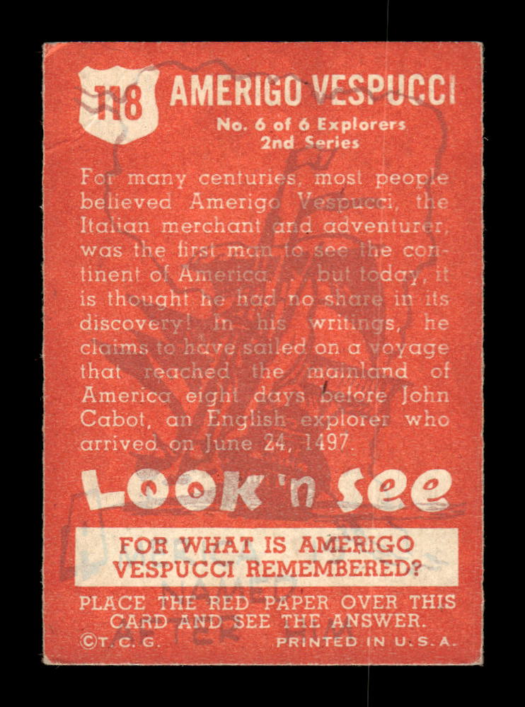 1952 Topps Look 'n See (R714-16) #118 Amerigo Vespucci Excellent HOF-10002334