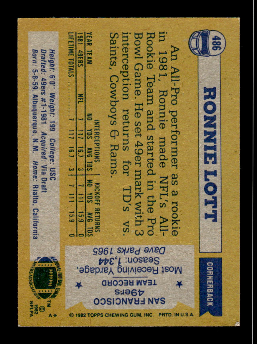 1982 Topps #486 Ronnie Lott Excellent HOF-10002340