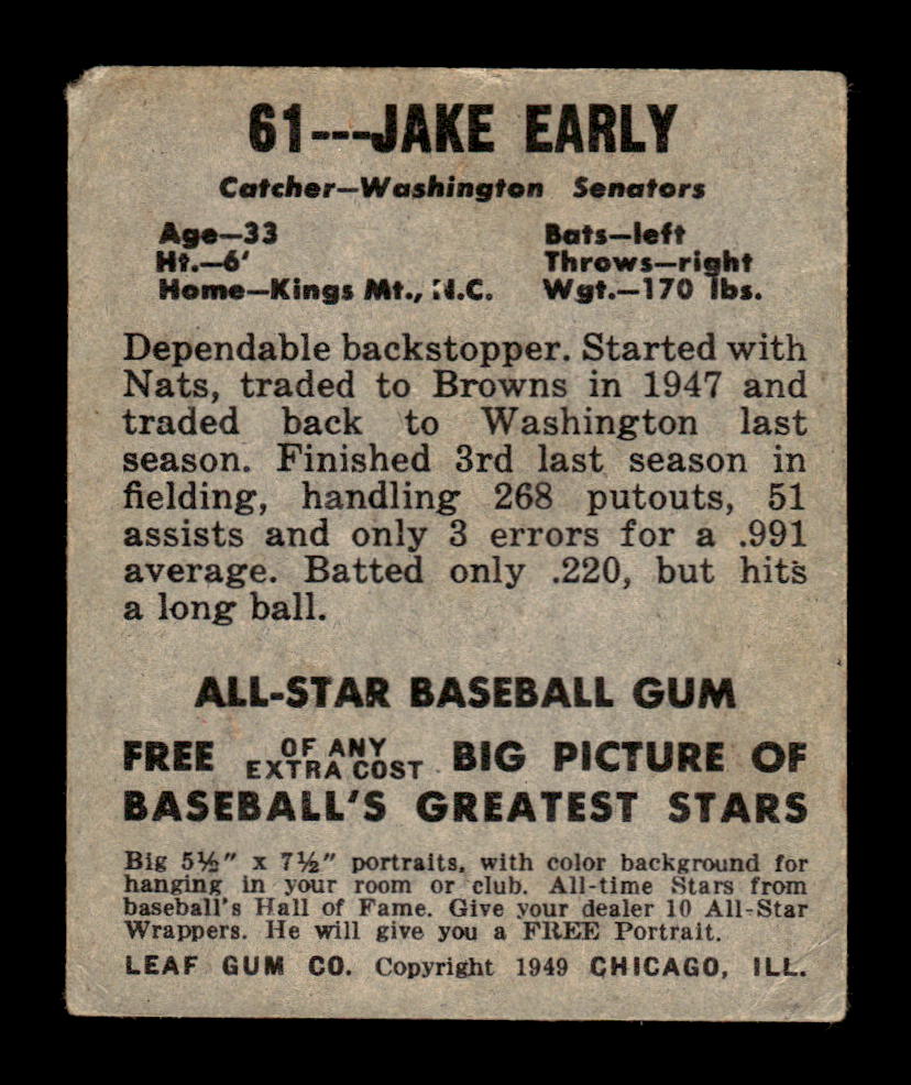 1948-49 Leaf #61 Jake Early Very Good HOF-10002351