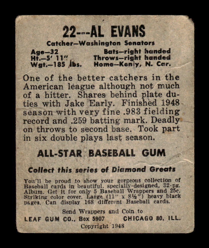 1948-49 Leaf #22 Al Evans Very Good HOF-10002352