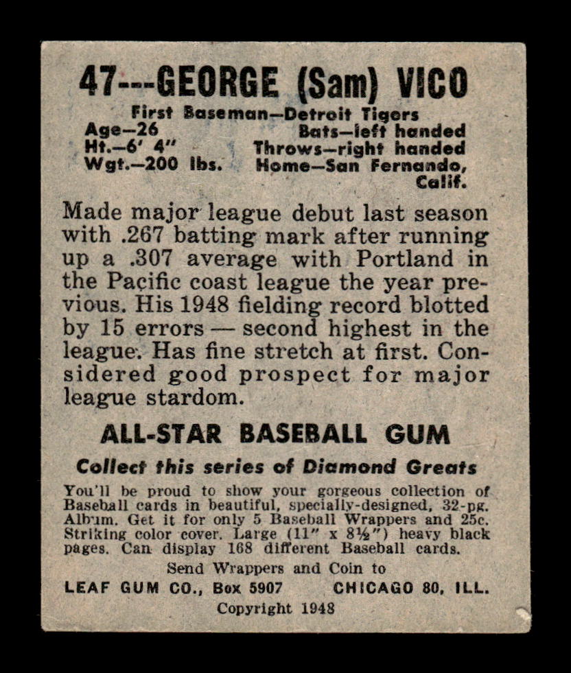 1948-49 Leaf #47 George Vico Very Good HOF-10002353